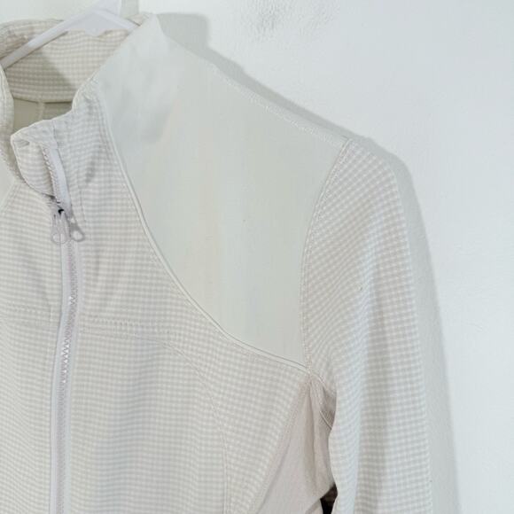Lululemon Forme Jacket Dune Tan White Gingham Luon Zip Fitted Jacket 6 W4A92S - Picture 7 of 16